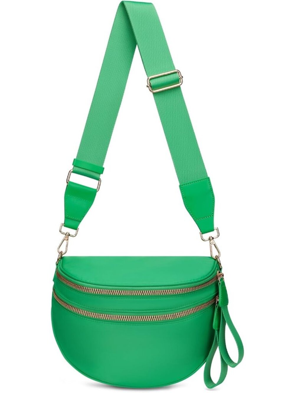 Women's Green Pure Color Checkered Nylon Fanny Pack Travel Crossbody Bag